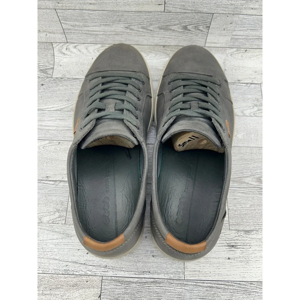 Ecco Soft 7 Sneakers Gray Leather Lace Up Casual‎ Walking Shoes